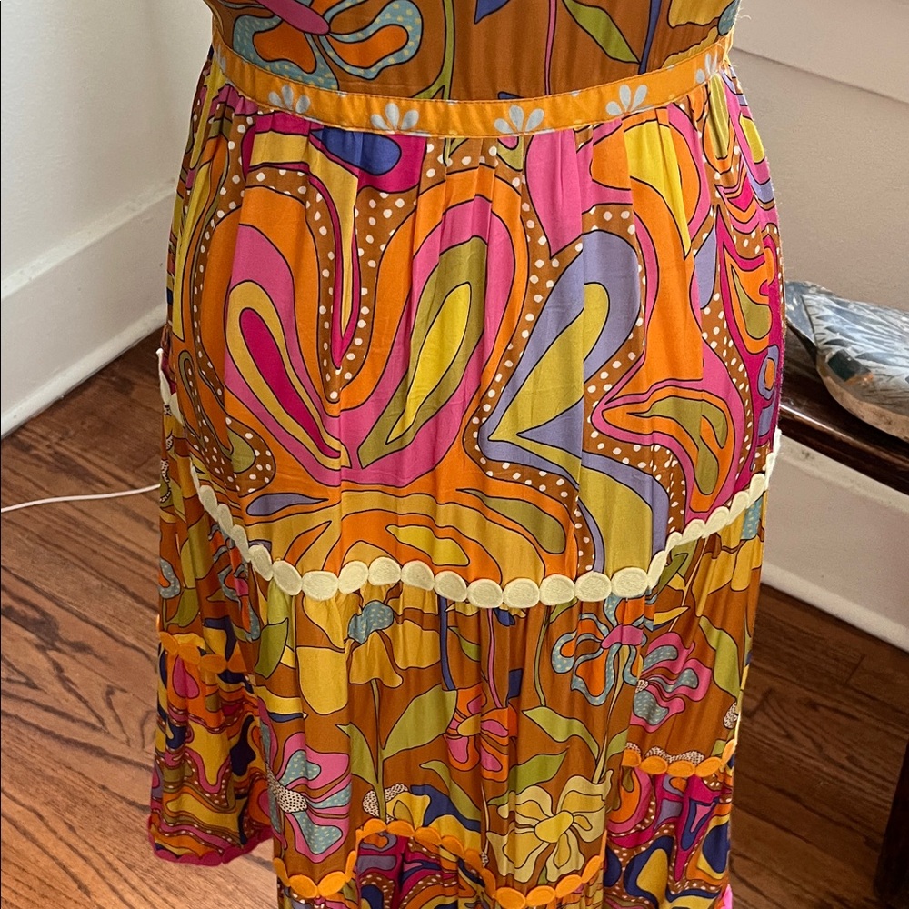 Vintage-Inspired Floral Midi Dress in Orange & Pink - Picture 8 of 14